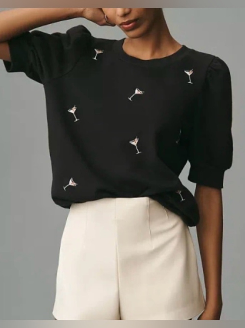 Anthropologie T.La Puff Sleeve Martini Embroidered Blouse Top Women’s Medium